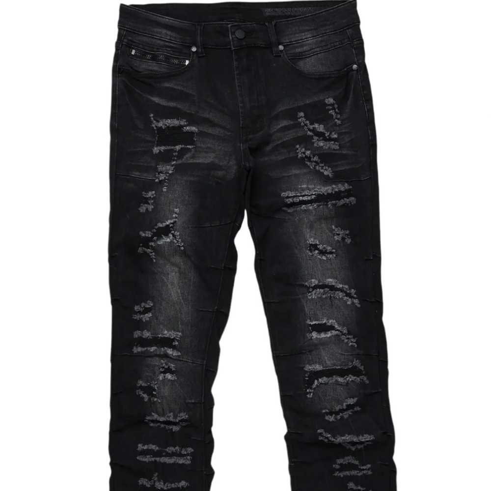 NWOT Rockstar Orginals Tristan stacked flare distressed acid washed black jean M
